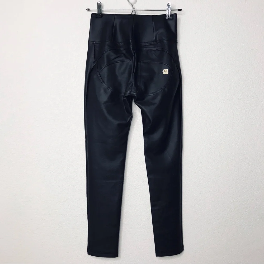 FREDDY WRUP Faux Leather High Waisted Pants Ankle Length Black